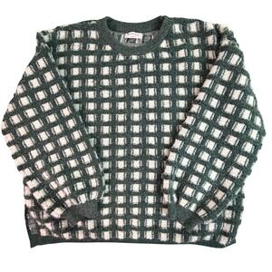 Butter Melon Green White Checkered Knit Sweater Crewneck Size L
